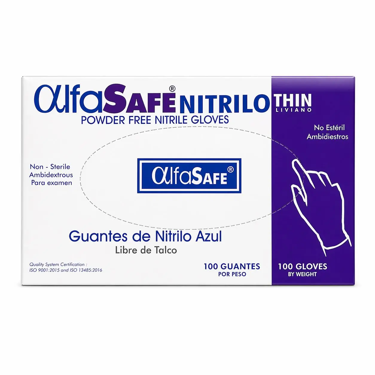 Guantes de Nitrilo Azul sin látex y sin polvo para examen médico, enfermería y laboratorio