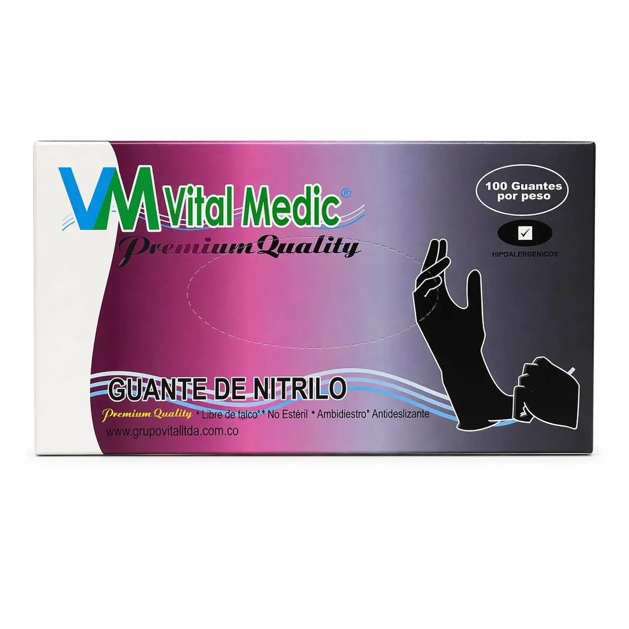 Guantes de Nitrilo Negro sin látex y sin polvo alta resistencia para tanatología, estética y odontología