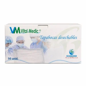 TAPABOCAS AZUL VITAL MEDIC CAJA X 50 UDS Tapabocas Quirúrgico Azul desechable 3 capas meltblown en empaque individual — Marca Vital Medic