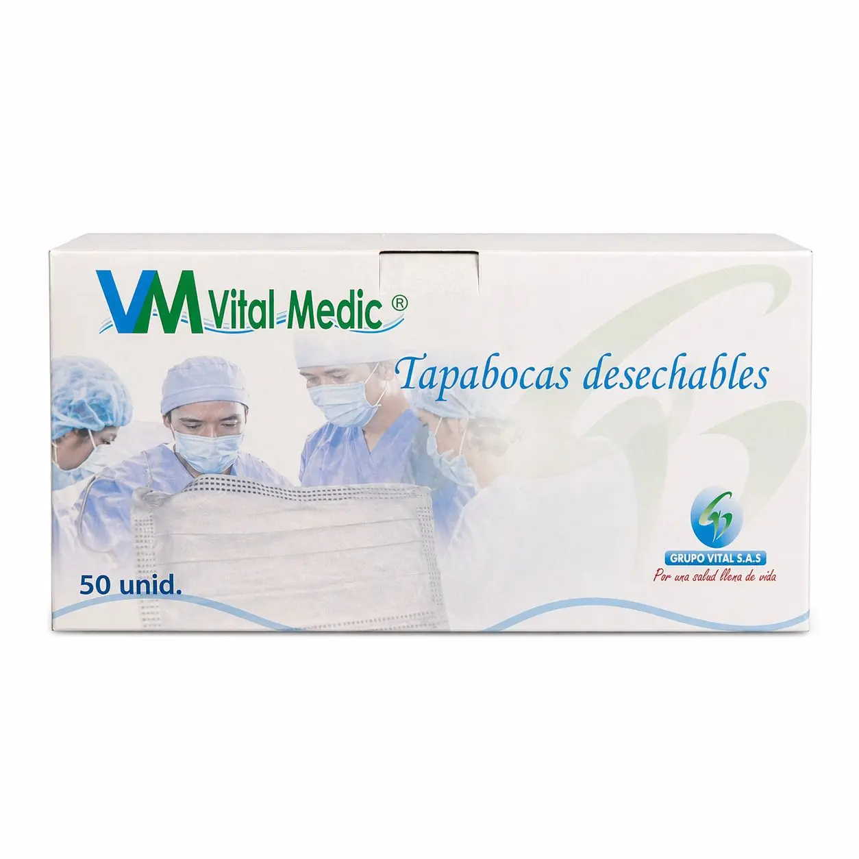 Tapabocas Quirúrgico Azul desechable 3 capas meltblown en empaque individual — Marca Vital Medic
