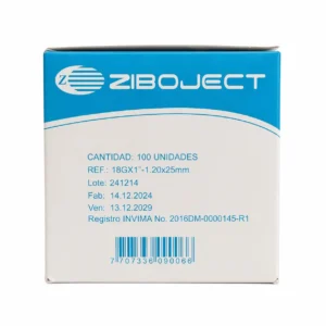 Aguja Hipodérmica 18G x 1" (1.20 mm x 25 mm) para reconstitución de medicamentos e intramuscular en adultos delgados y adultos mayores