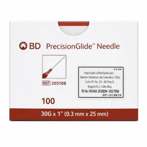 Aguja Hipodérmica 30G x 1" (0.30 mm x 25 mm) ultrafina para administración subcutánea profunda en pacientes con mayor tejido subcutáneo