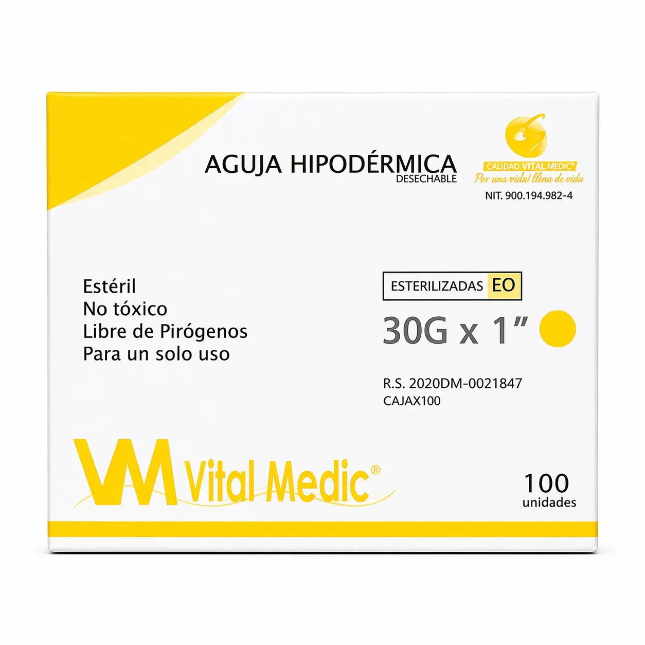 Aguja Hipodérmica 30G x 1" (0.30 mm x 25 mm) ultrafina para administración subcutánea profunda en pacientes con mayor tejido subcutáneo