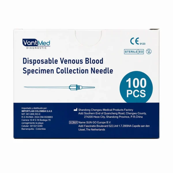 Aguja Vacutainer 21G x 1 1/2" doble punta con funda de goma para sistema de recolección de sangre al vacío