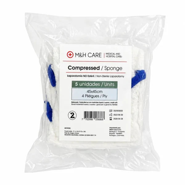 COMPRESA DE LAPAROTOMIA NO ESTERIL 45X45 X 5 UDS M&H COMPRESA DE LAPAROTOMIA NO ESTÉRIL 45X45 CM X 5 UDS M&H CARE